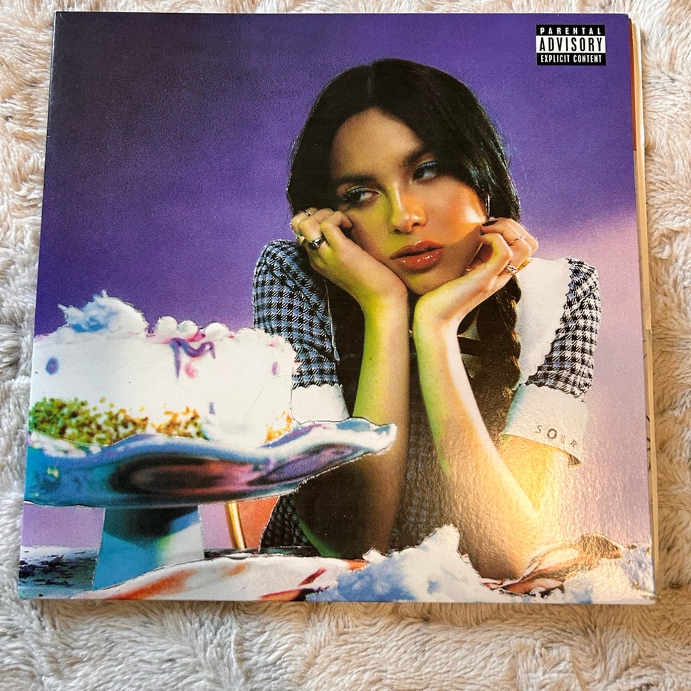 Vinyl Record with Purple and White Cover